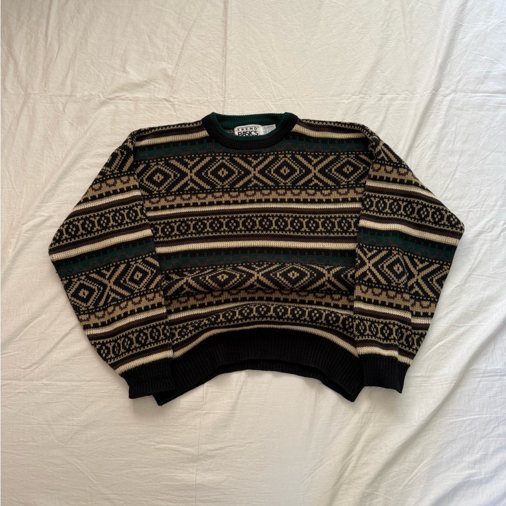 Vintage earth tone patterned knit sweater Men’s L